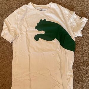 Puma White Tee with Large Dark Green Cat Motif